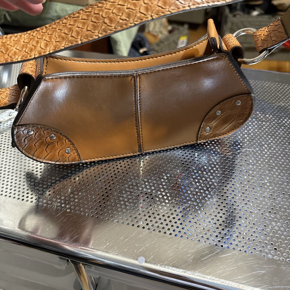 Emilie M Small Shoulder Bag With Faux Crocodile Features On The Corners & Strap